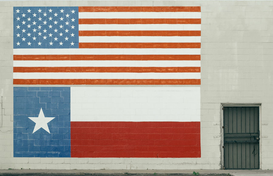 US flag and Texas flag in wall mural in Houston
